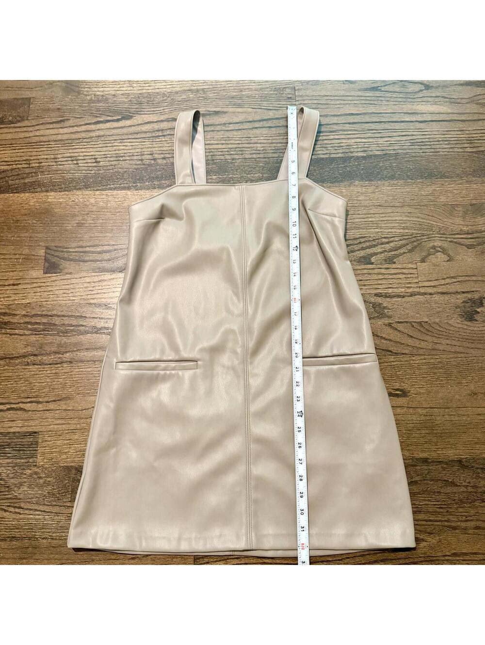 NWOT Abercrombie & Fitch Faux Leather Jumper Mini Beige Dress Medium - Picture 7 of 8
